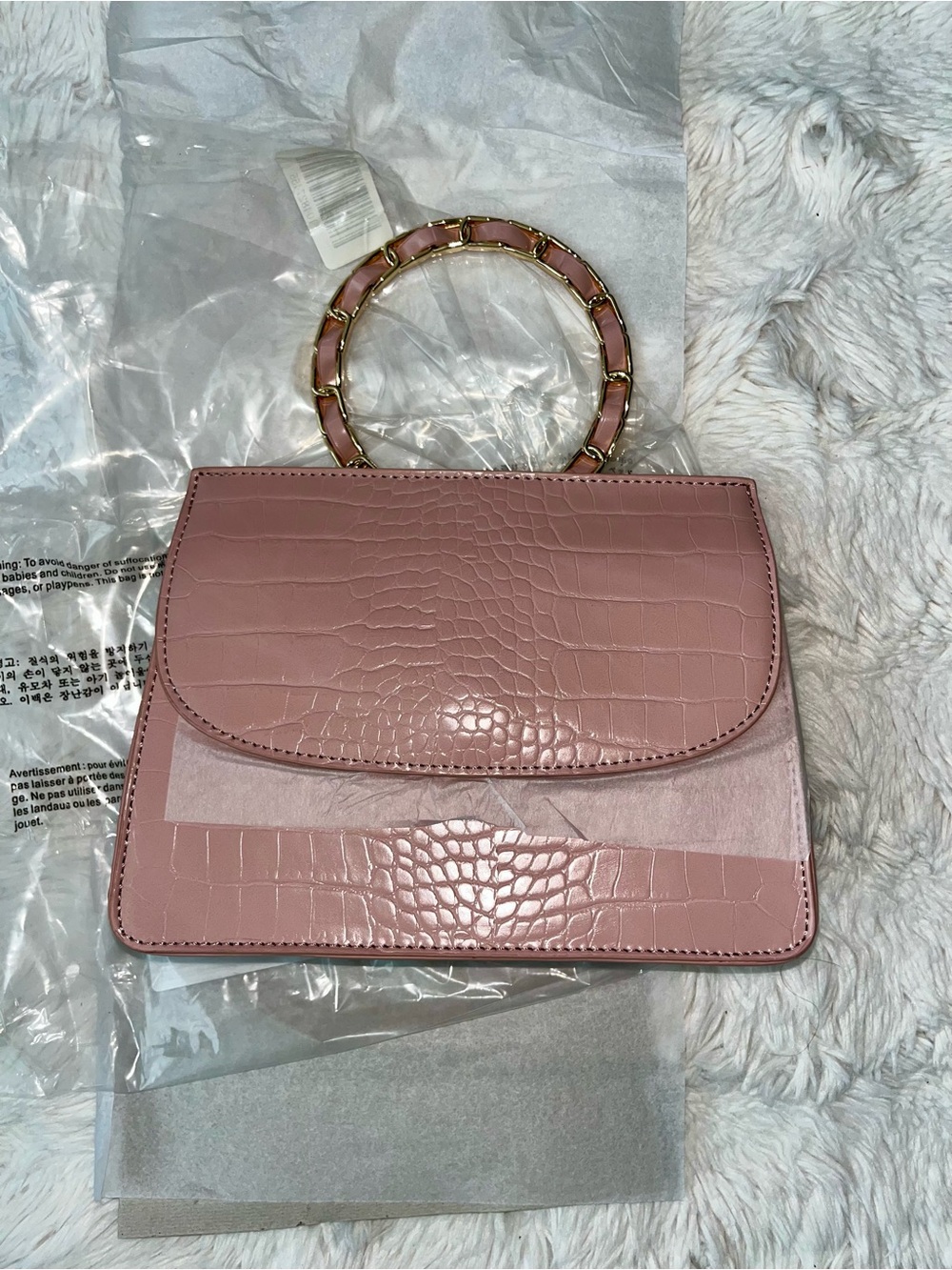 ✨NWT Blush Pink 💕💗 Croc Embossed Ring Handle Bag | Gold Chain Crossbody 👛